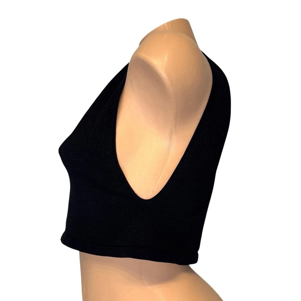 Intimately Free People Black Waffle Knit Cropped Tank Top XL/XXL Sleeveless Boat